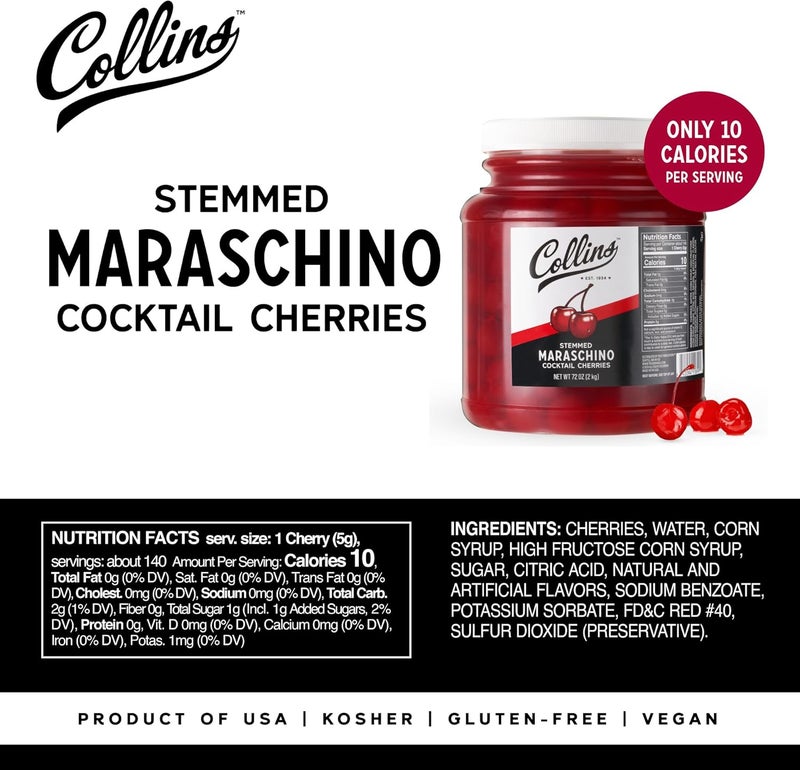 Collins Chicago Collins Stemmed Maraschino-Flavored Cherries - 72 oz Bulk Garnish for Cocktails and Desserts - Image 4